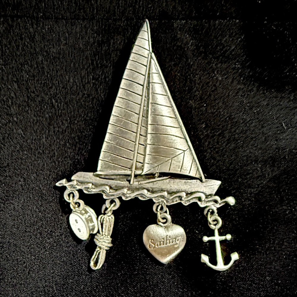 Silver Sailing Boat Brooch